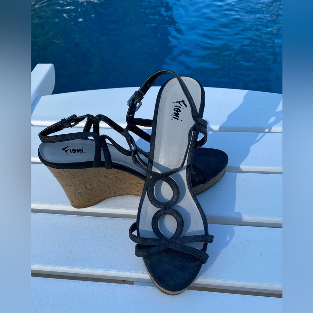 Fiona cork/wedge sandal - size 9.5 - color slate/gray/navy with shimmer
